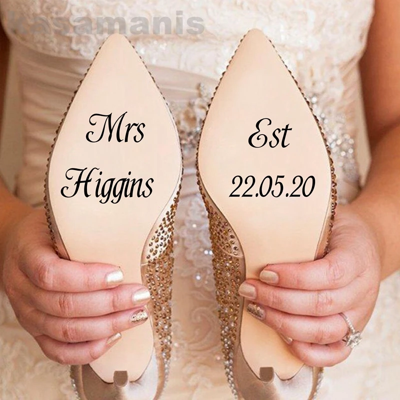 Personalized Wedding Shoes Decal Bride Custom Name And Date Sticker Funny Wedding Accessories Shoes Art Vinyl Decals Decoration