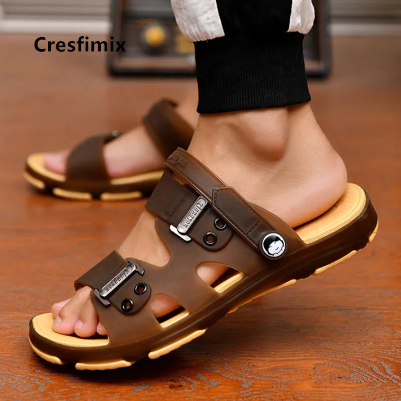 Cresfimix Sandalias Male Casual Brown Comfort Peep Toe Buckle Strap Sandals Men Cool Street & Beach Anti Skid Sandals C5756