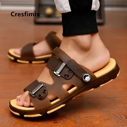 Cresfimix Sandalias Male Casual Brown Comfort Peep Toe Buckle Strap Sandals Men Cool Street & Beach Anti Skid Sandals C5756