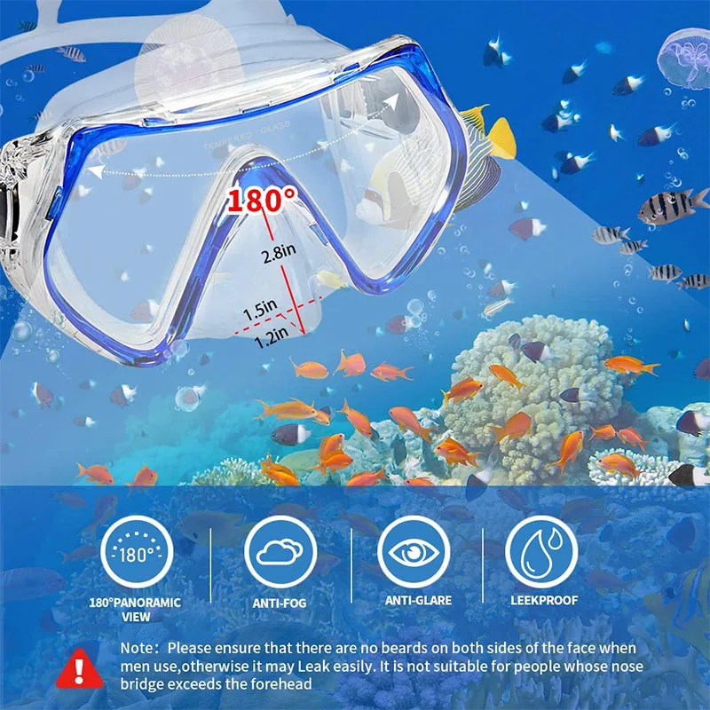 Snorkeling Freediving Diving Mask Adult Anti-Fog Film Panoramic Scuba Diving Goggles