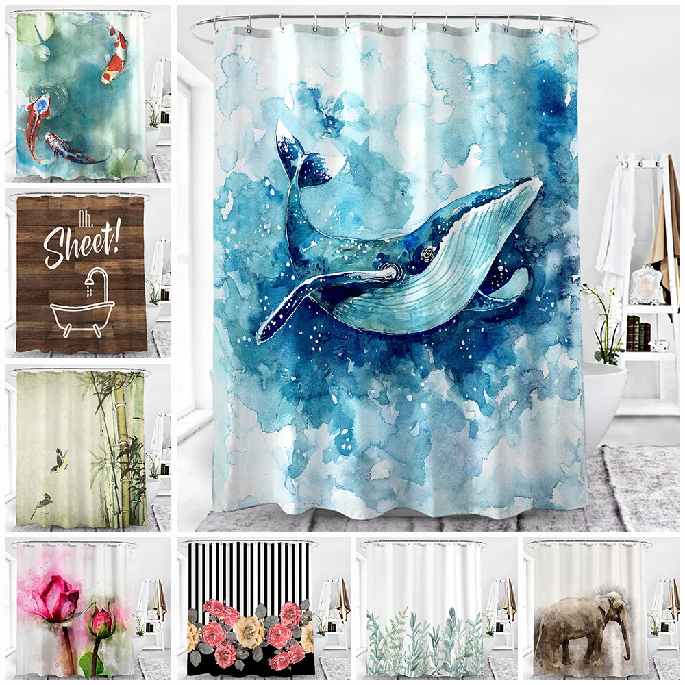 Ocean 3D Wall Digital Art Shower Curtain Water Proof Window Curtain 2 Panels