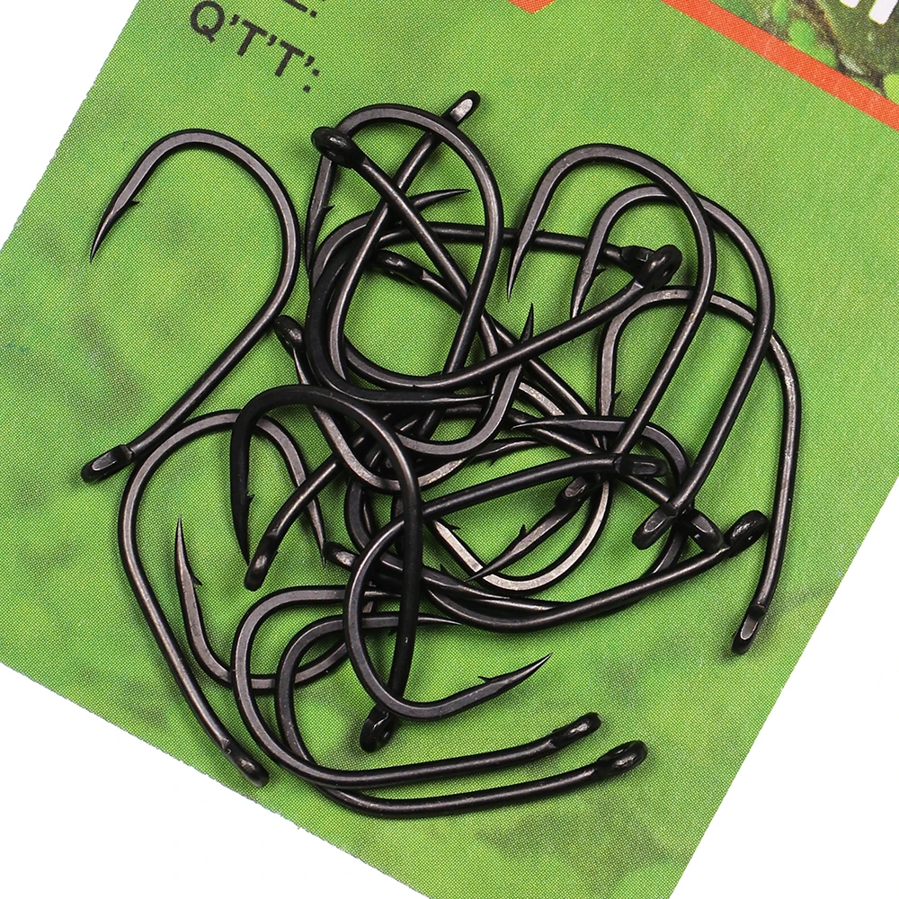ICERIO 100pcs Matte Black High Carbon Steel Beak Point Bent Eye Carp Fishing Hooks Barbed Rig Hook