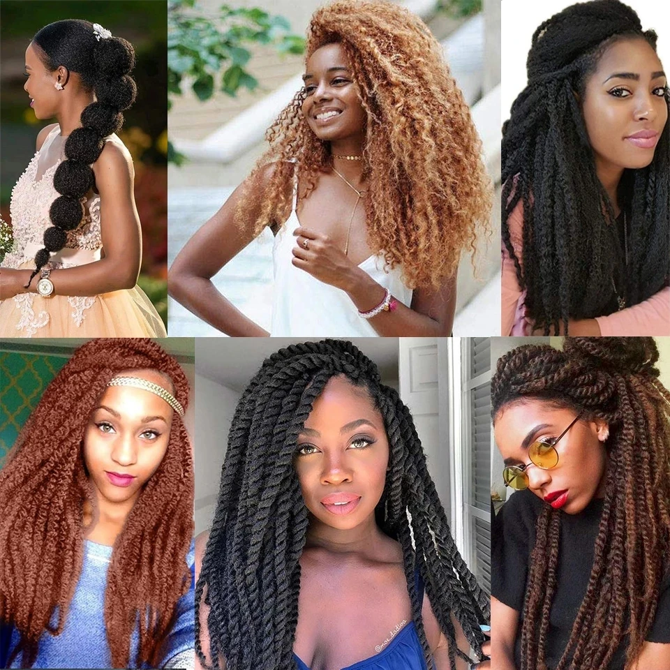 Extensions Capillaires Synthétiques Afro, Cheveux Crépus Marley, 18 Pouces, Doux, Crochet, Ombré, pour Femme