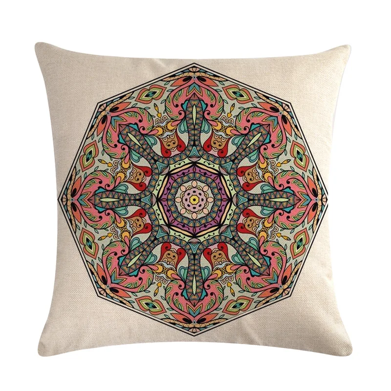 Paint Cushion Cover 45x45cm Boho Decoration Vintage Mandala Round Printed Flax Fluffy Pillowcase Ethnic Garden Rattan Chair