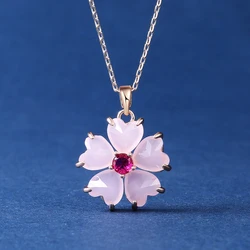 Huitan Aesthetic Pink Flower Bridal Wedding Necklace Romantic Female Party Accessories Chic Gift Statement Necklace for Women