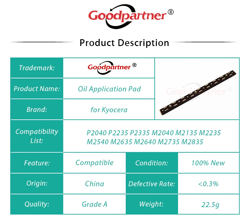 302RV93050 FK-1150 Oil Application Pad Holder for Kyocera P2040 P2235 P2335 M2040 M2135 M2235 M2540 M2635 M2640 M2735 M2835