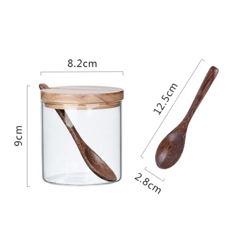 Salt Jar With Spoon Seasoning Box Wood Lid Cooking Tools Glass Sugar Milk Powder Spices Storage Cases Kitchen Spice Jar