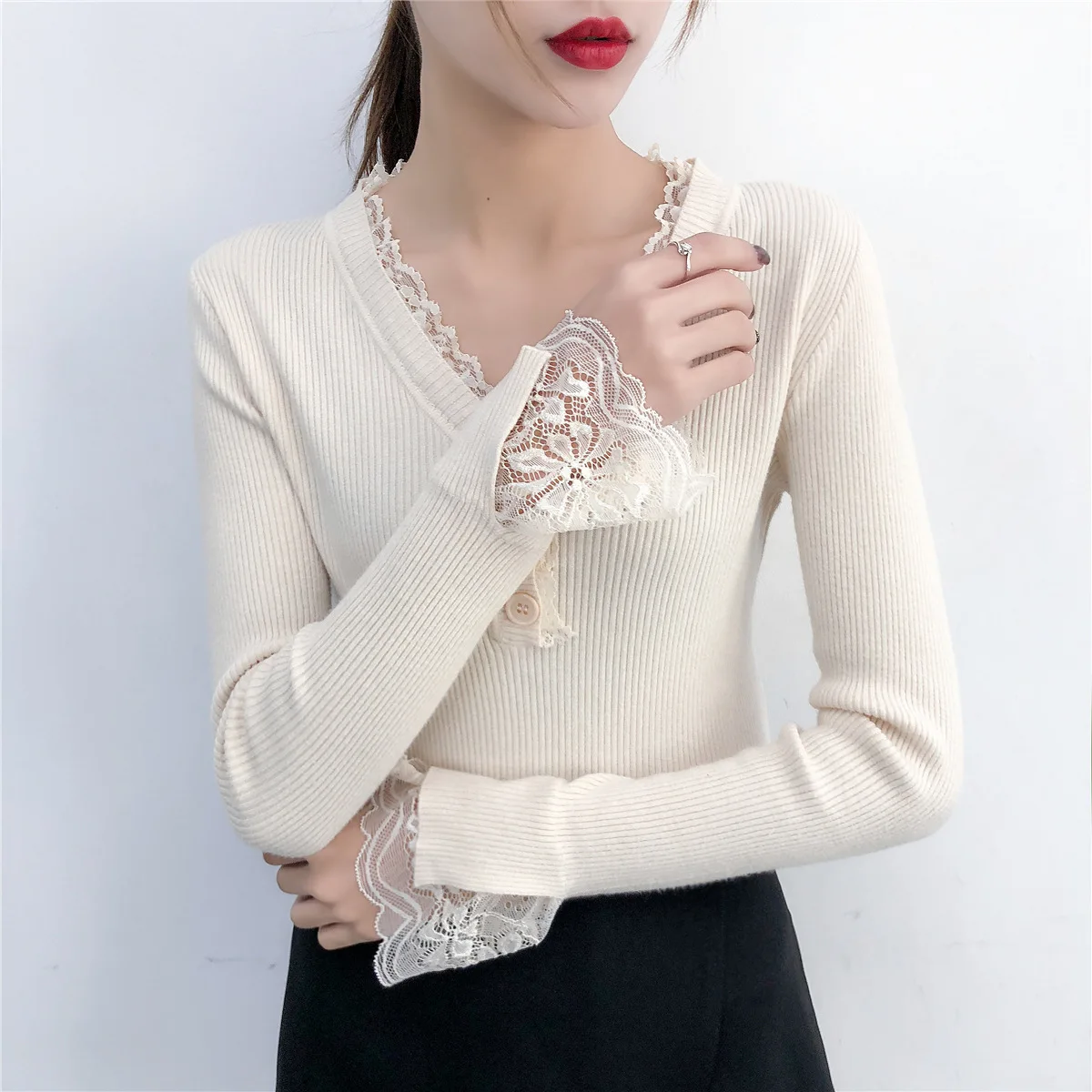 

Autumn Winter Clothes Women Clothes 2020 Korean Vintage Sweater Women Thick Warm Lace Tops Pull Femme Sweaters ZT4656