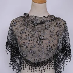 2024 New Floral Lace Triangle Scarf Tassel Shawl Female Classic Casual Transparent Breathable Scarves Sunscreen