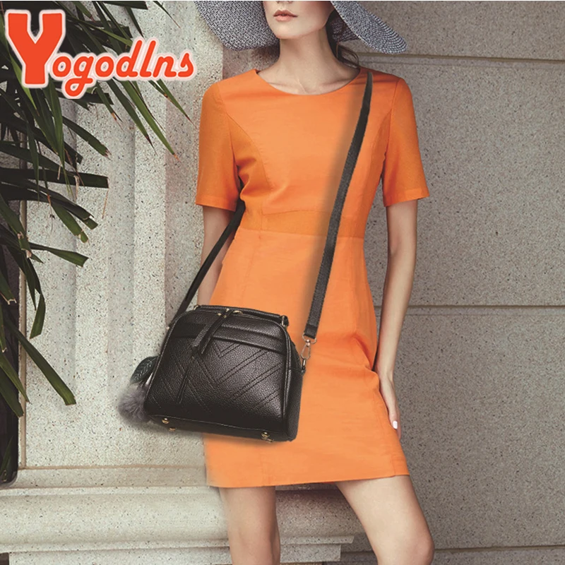 Yogodlns Luxury Embroidery thread Handbag Female PU Leather Shoulder Bag Hair Ball Crossbody Bag Trendy New Square Bag Purse sac