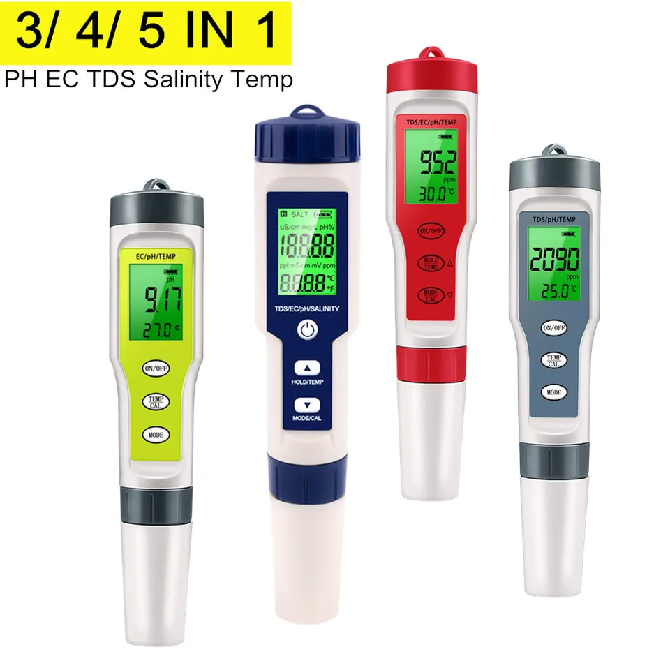 Multifunction Water Quality Tester PH/ TDS/EC /Salinity Tester LCD Digital Water Purity Temperature Meter for Pools Aquariums