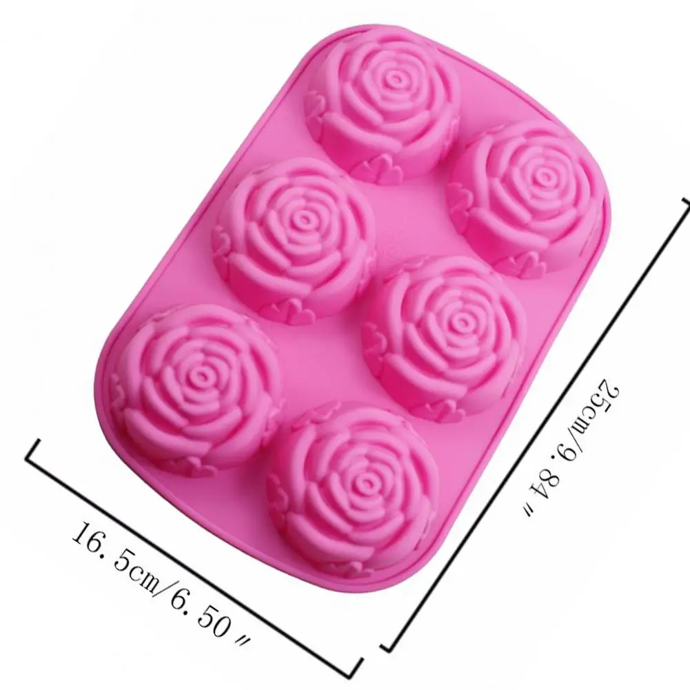 1pcs Cake Mold 3D Reusable 6-Cavity Non-stick Rose Flower Shape Fondant Mould for Kitchen Fondant Heat Resistant Silicone Tools