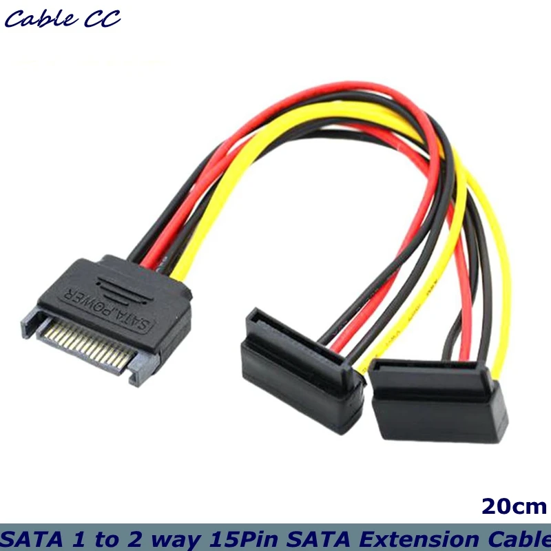 SATA Right Angle 1 to 2 way 15Pin SATA Power Extension Cable Male to Dual Female SATA SSD Power Port Multiplier 20cm Best Price