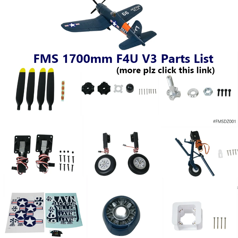 FMS F4U Corsair V3 부품 프로펠러 스피너 모터 샤프트 보드 마운트 랜딩 기어 리트랙트 RC 비행기 비행기 항공기, 1700mm 1.7m