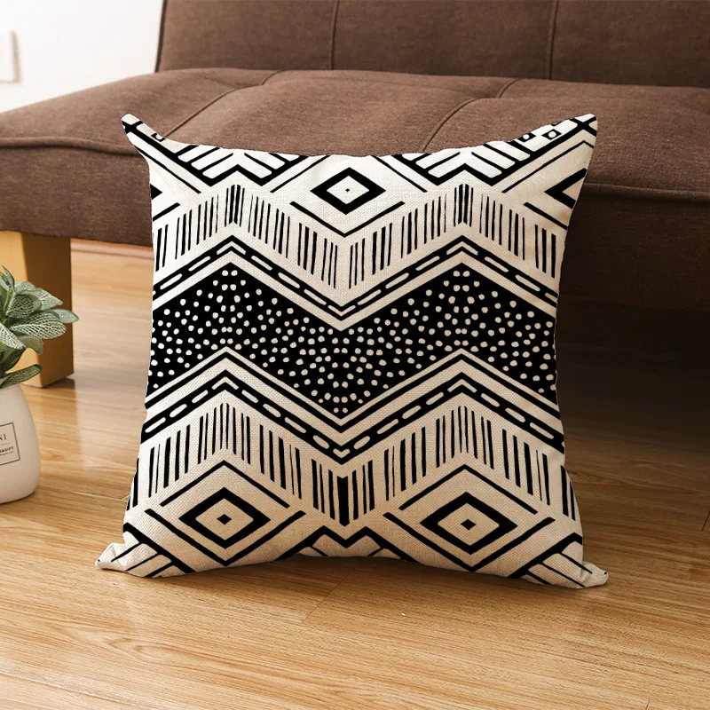 Linen Simple Black White Geometry Cushion Case Modern Nordic Simple Decorative Pillows Case Livingroom Sofa Couch Throw Pillows