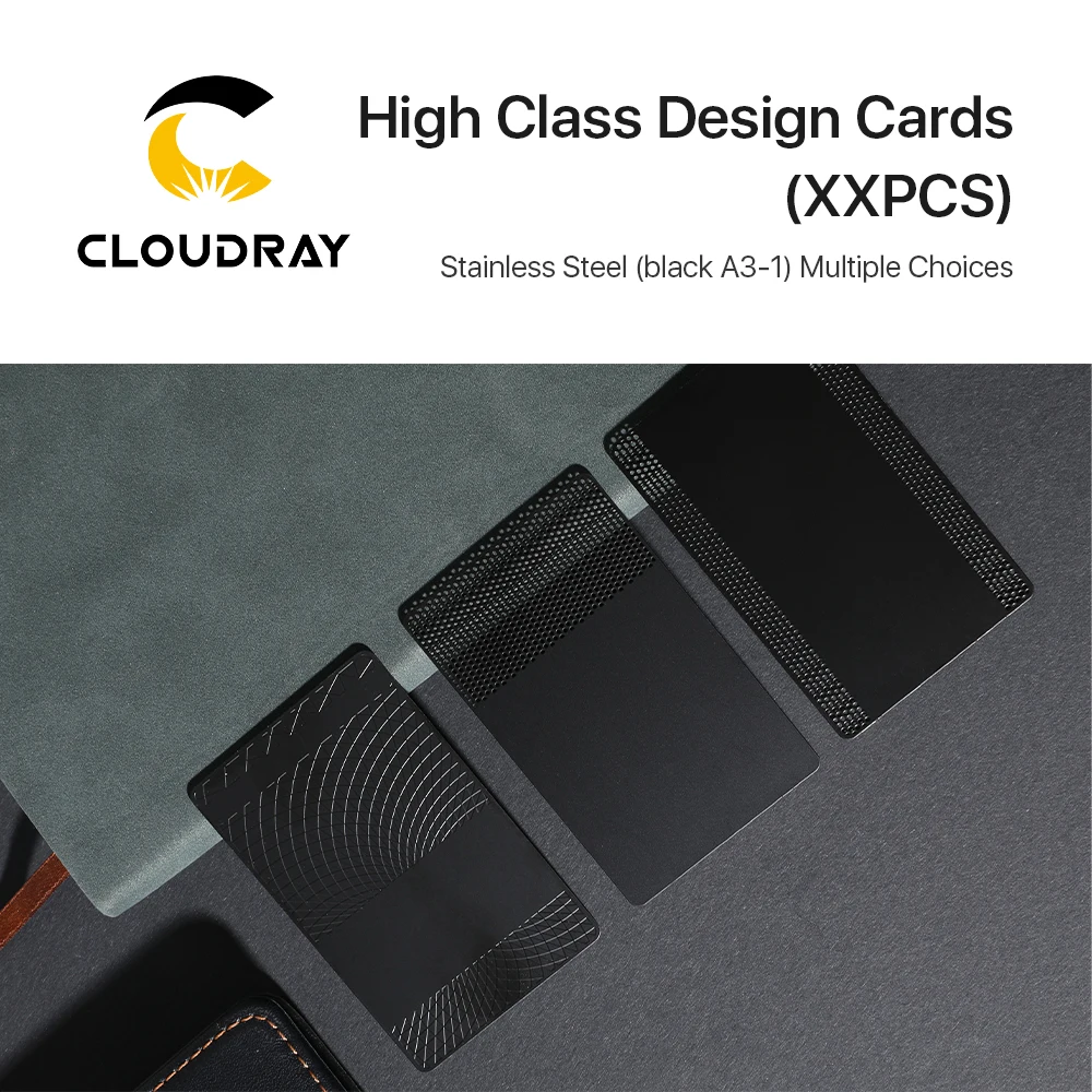 Cloudray – cartes de conception de haute qualité, 6 sortes de cartes noires en acier inoxydable, pour bricolage, marquage Laser, carte postale