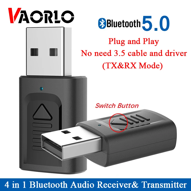 USB Bluetooth 5.0 Adapter 4 in 1 3.5mm AUX BT USB Bluetooth Audio Receiver Transmiitter Wireless Stereo DongleFor Car TV Speaker