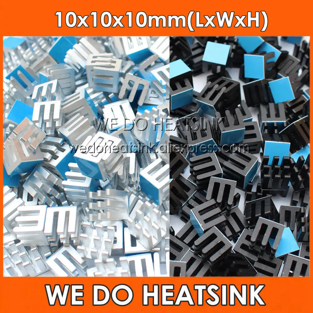 Wholesale 10x10x10mm Silver / Black Anodized Aluminum Heatsink With Thermally Conductive Double Sided Adhesive Transfer Tape