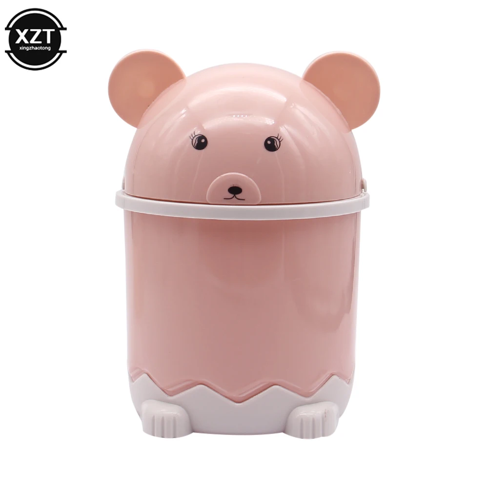 Cute Desktop Flip Trash Can Cover Portable Garbage Storage Bin Box Home Office Table Desk Waste Container Bucket Home Trash Can