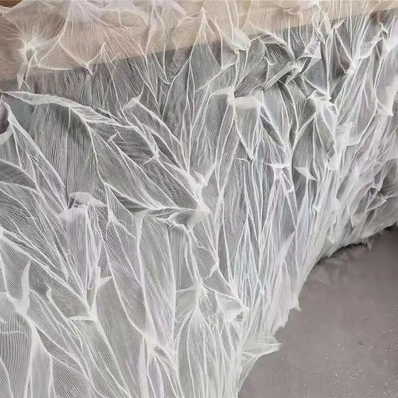 Tessuto di Tulle pieghettato trasparente pieghe a forma di foglia bianca sfondo fai da te Decor gonne vestiti vestiti tessuto firmato