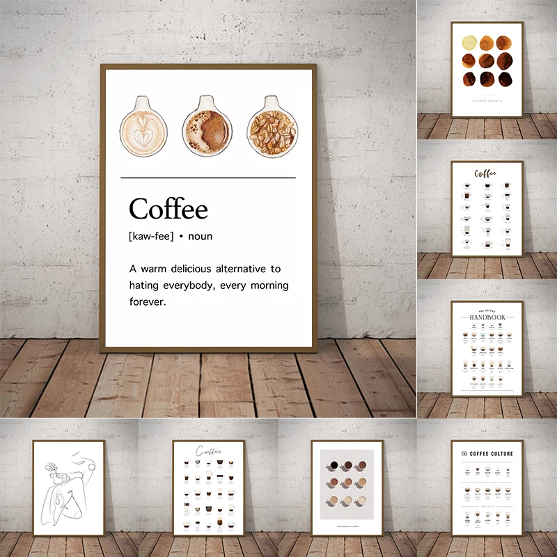 Coffee Guide Poster Coffee Culture Wall Art Prints Cafe Shop Decoration , Coffee Menu Picture Canvas Painting Kitchen Wall Decor