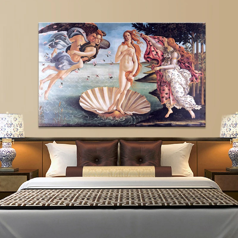 Klassische Botticelli's Birth of Venus Berühmte Poster und Drucke Leinwandgemälde Quadro Wandkunst Bild für Wohnzimmer Cuadros
