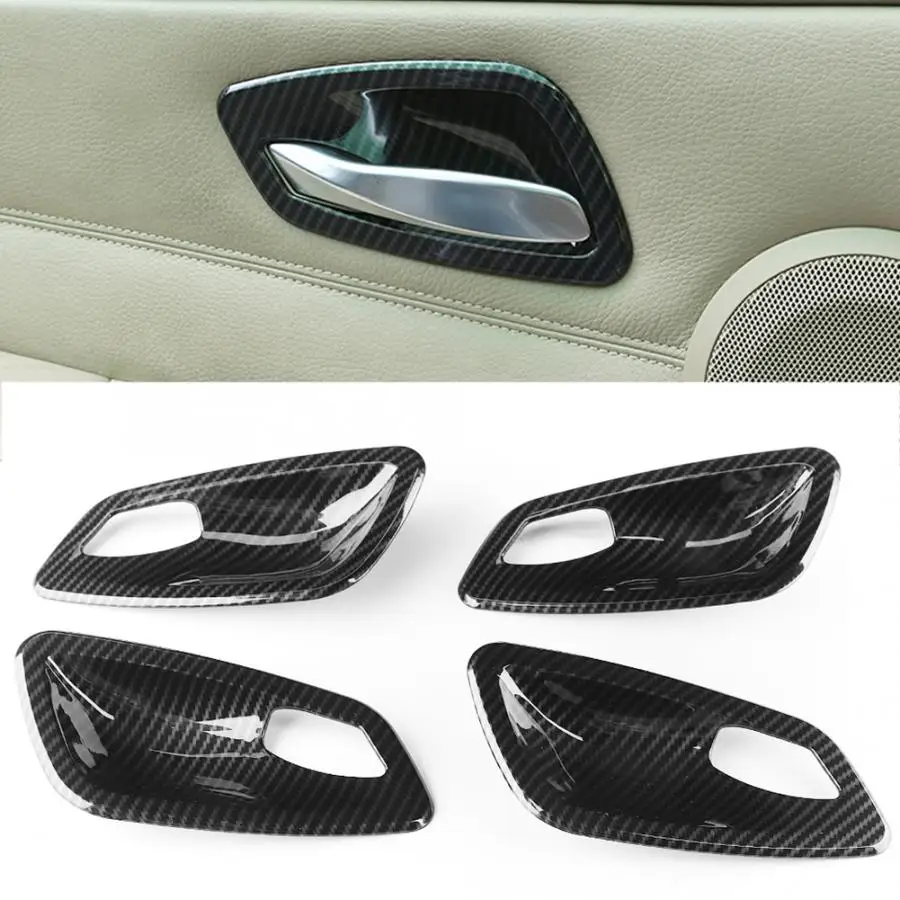 Interior Door Handle Bowl Trim Cover Fit for BMW E90 3 Series 2005 2006 2007 2008 2009 2010 2012 4Pcs Carbon Fiber Texture
