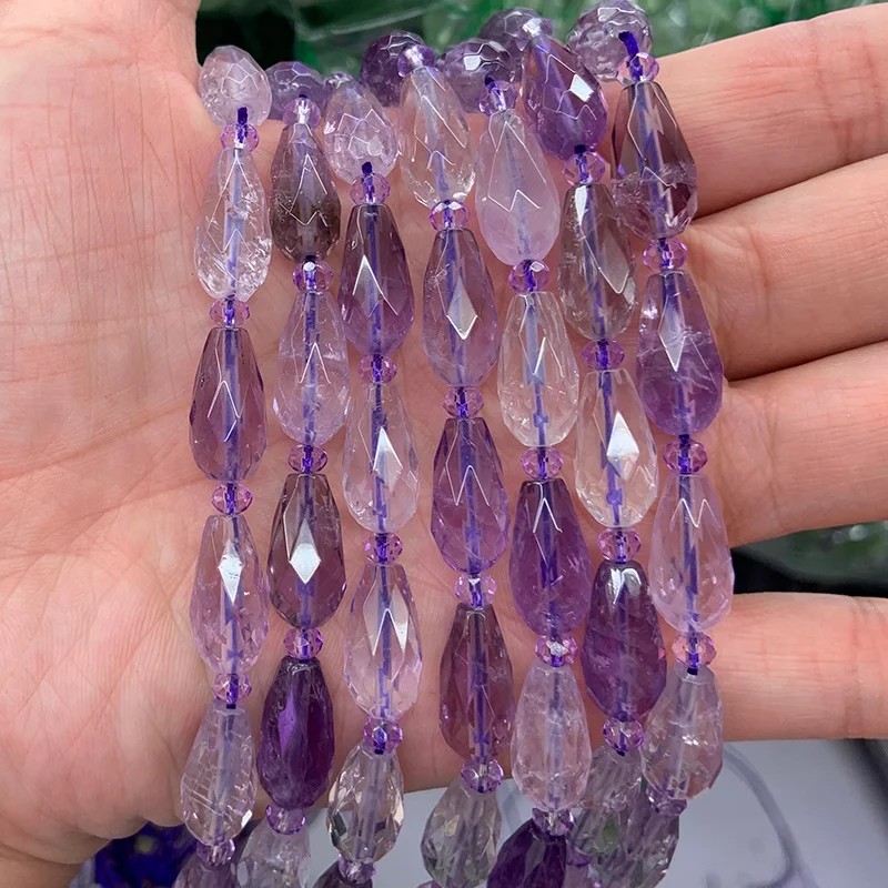 14x25mm Natural Amethyst Beads 15'' Faceted Drop Teardrop DIY Loose Beads For Jewelry Making Beads Women Necklace Earring Gift