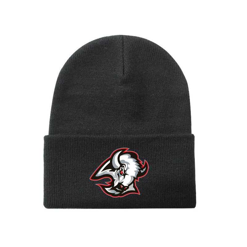 Cool Hockey Winter knitted hockey fans hat with an embroidery logo black and blue