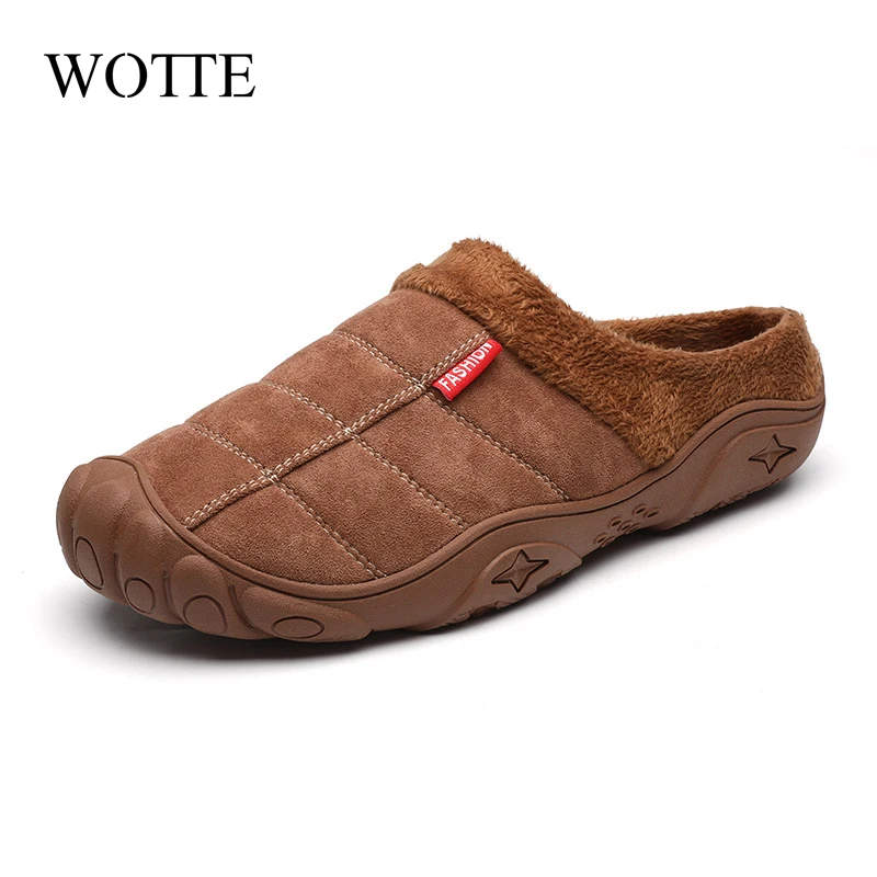 WOTTE Slippers House Men's Winter Shoes Soft Man Home Slippers Cotton Shoes Fleece Warm Anti-skid Man Slippers High Quality