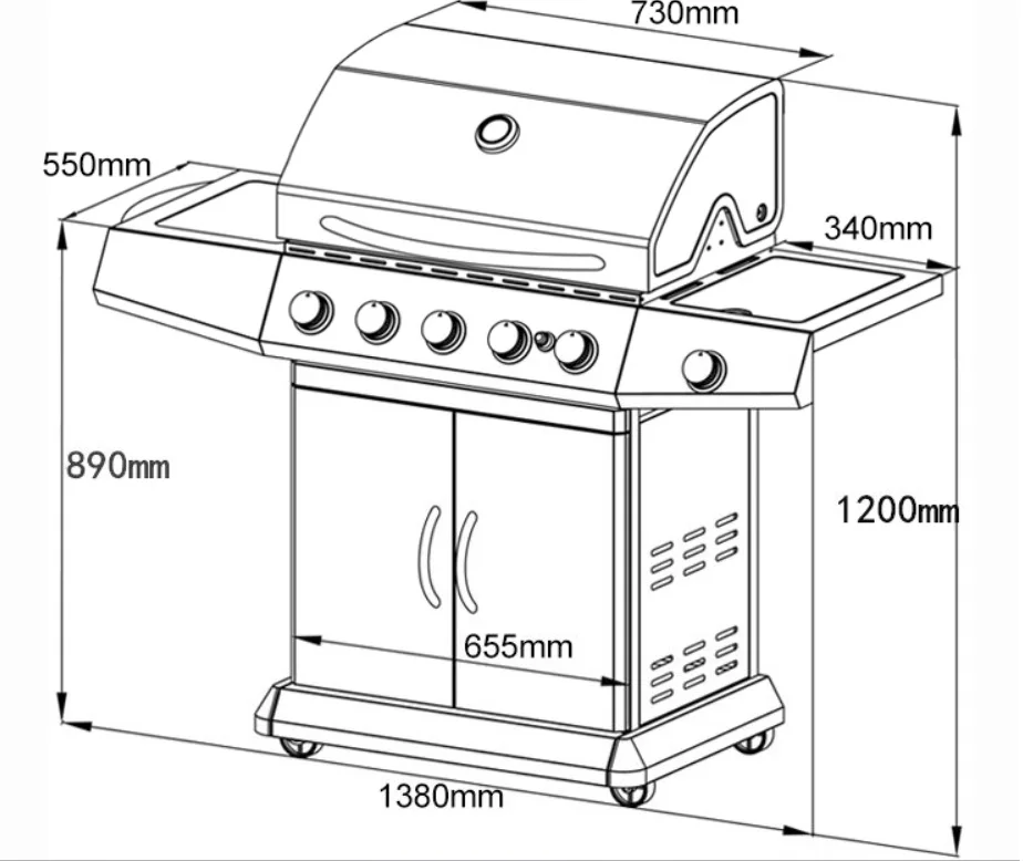 High Quality Gas and Charcoal BBQ Grill,Outdoor Black Stove,Five +Side Burner