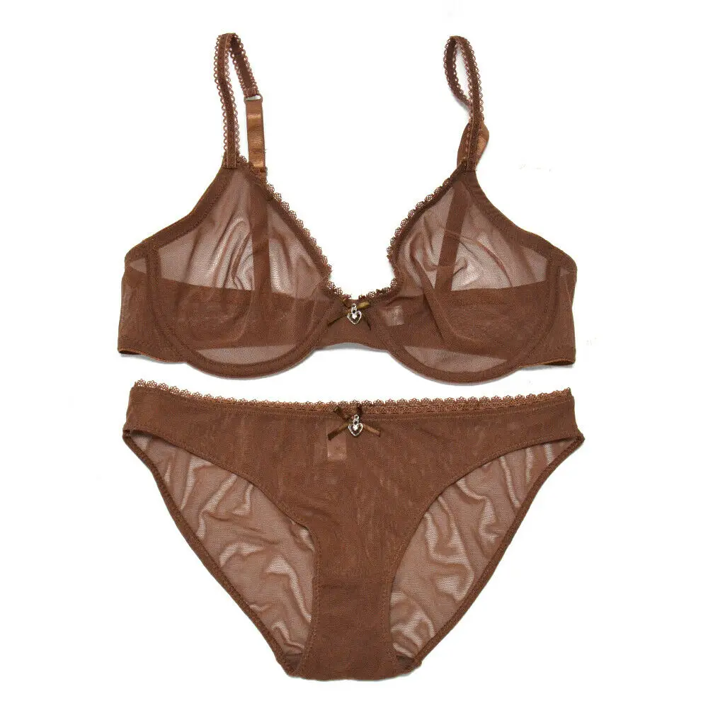 YBCG Bra Panties Sale Separated Women Bra Lace Mesh See Through Stretch Sexy Transparent Bra For Women Fashion Coffee Bras