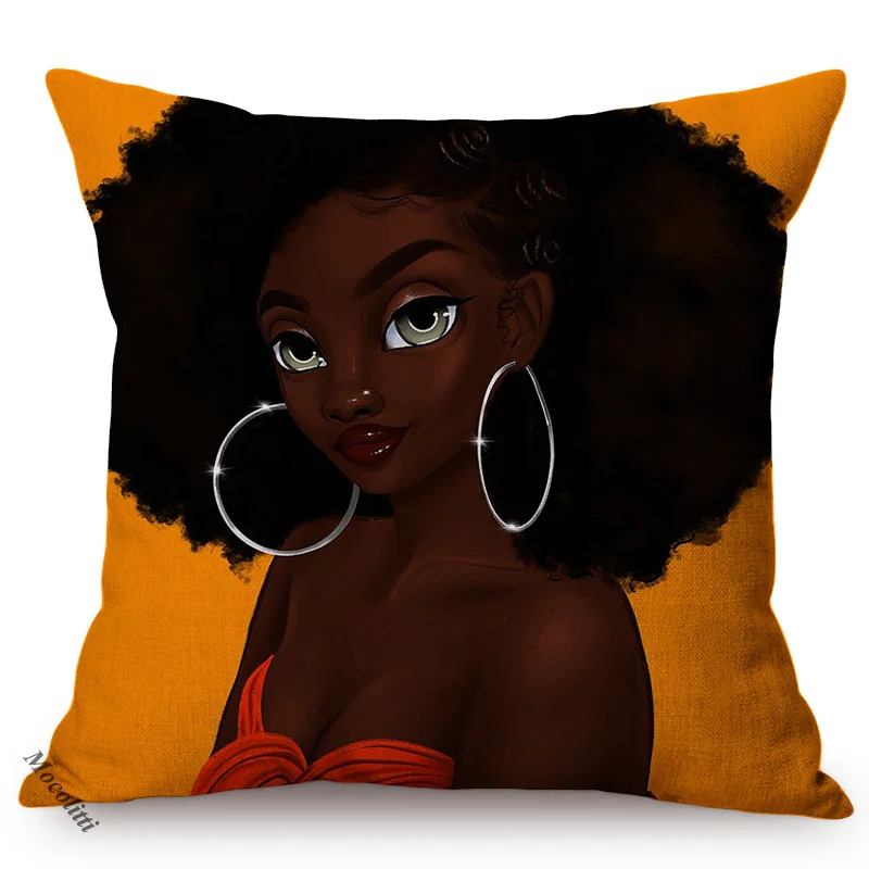 Funky Black Woman Sexy Portrait POP Art Home Decor Sofa Pillow Case Africa Cool Girl Linen Luxury Chair Cushion Cover Cojines