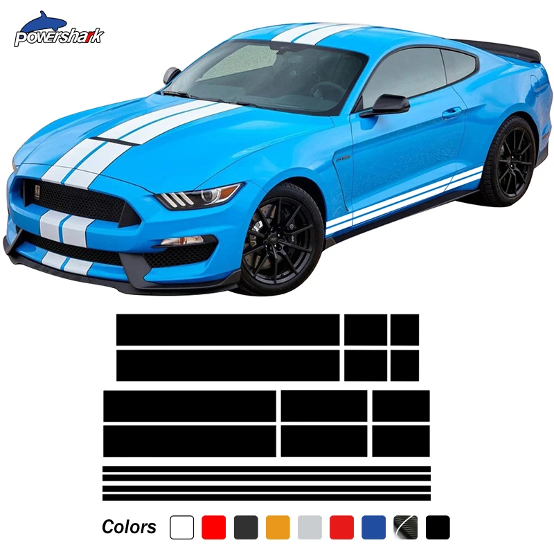 

Car Hood Roof Trunk Body Carbon Fiber Vinyl Decal Side Stripe Skirt Sticker For Ford Mustang GT Shelby 500 2015-On Accessories