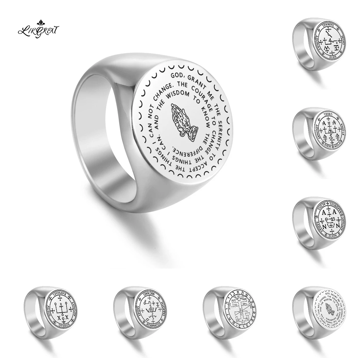 Likgreat Seal of Seven Archangels Rings The Key of Solomon Stainless Steel Ring God Amulet Engraving Finger Anillo Jewelry Gift