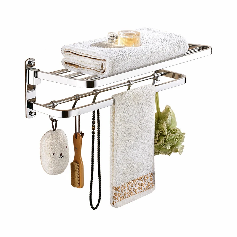 

Stainless Steel 304 Bath Towel Rack Bathroom Rack Bathroom Hardware Hanger Fold Towel Bar Double Swivel Towel Bar with Hook