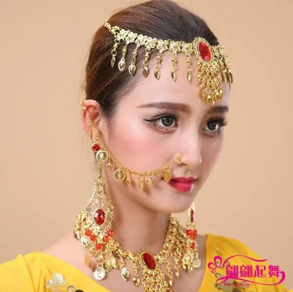 Indian Belly Dance Fashion Jewelry Bridal Wedding Clip On Nose Ring Chain Golden 3pcs/set