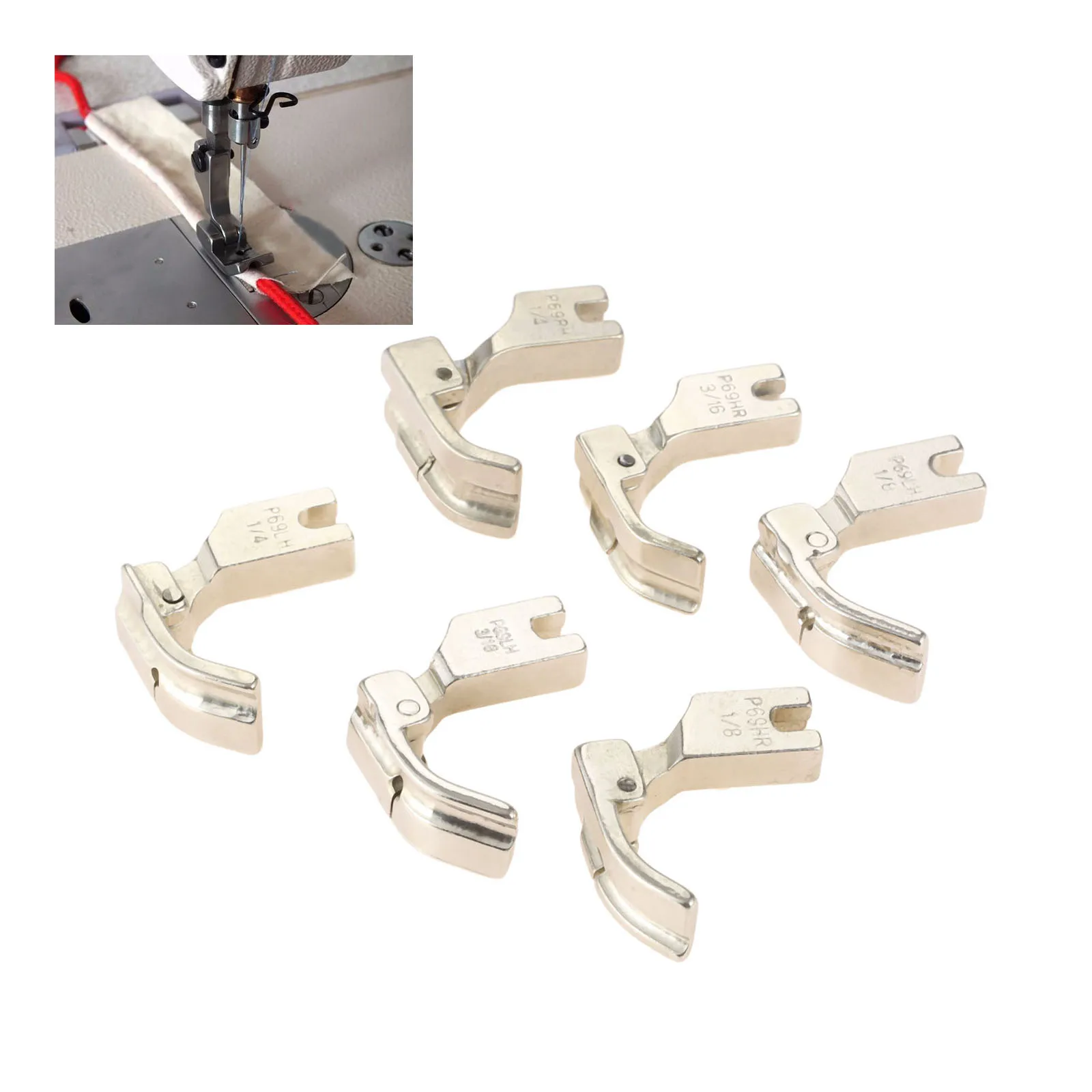 1Pc Piping Cording Foot Left /Right Side P69LH/RH 1/8 3/16 1/4 for Single Needle Flat Bed Lock Stitch Industrial Sewing Machines