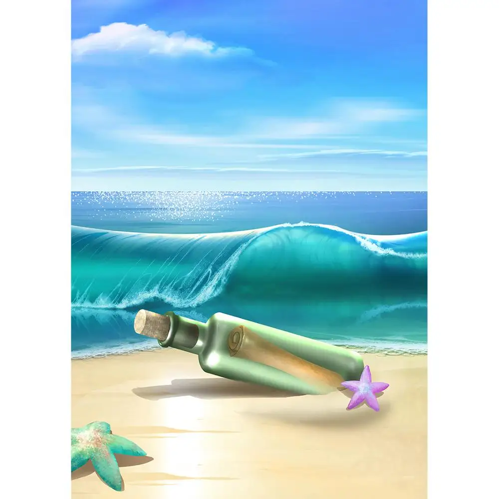 Drift Bottle Starfish Beach Photo Backdrop Custom Vinyl Background for Portrait Children Baby Toy Photobooth Photography Props