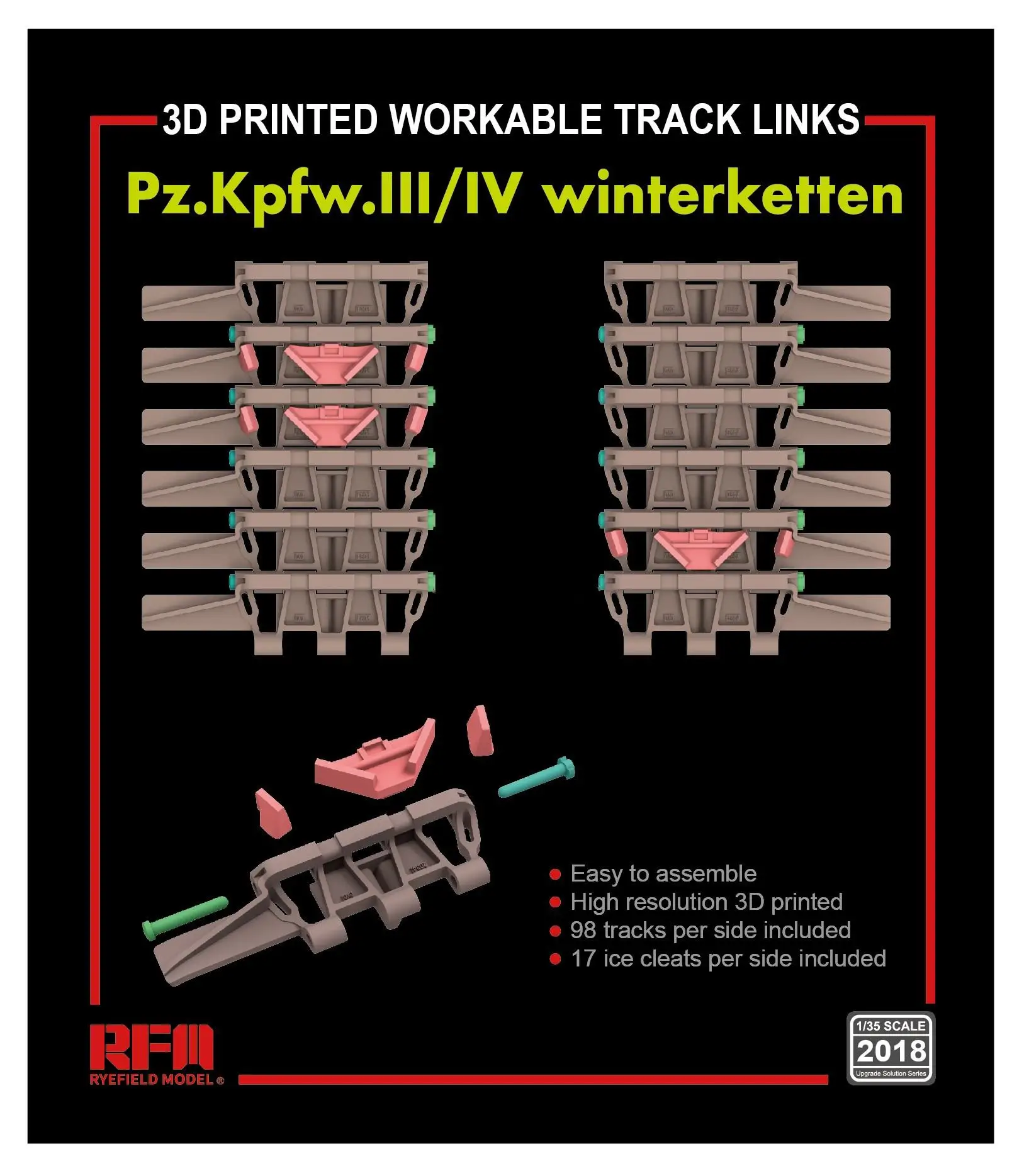 

Ryefield RM2018 1/35 Scale 3D PRINTED WORKABLE TRACK LINKS Pz.Kpfw.III/IV winterketten