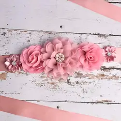 Maternity Sash Dusty Rose Flower Sash Pregnancy Belly Belt Photo Props Gift Baby Shower Party Sash Flower Girl Belt