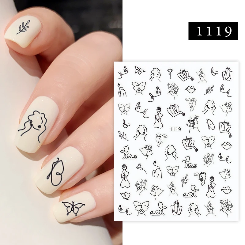 

6 Designs Nail Stickers Lady Face Geometric Nail Art Manicure Decals Sliders Manicures Decoration Sliders for Nails Gifts