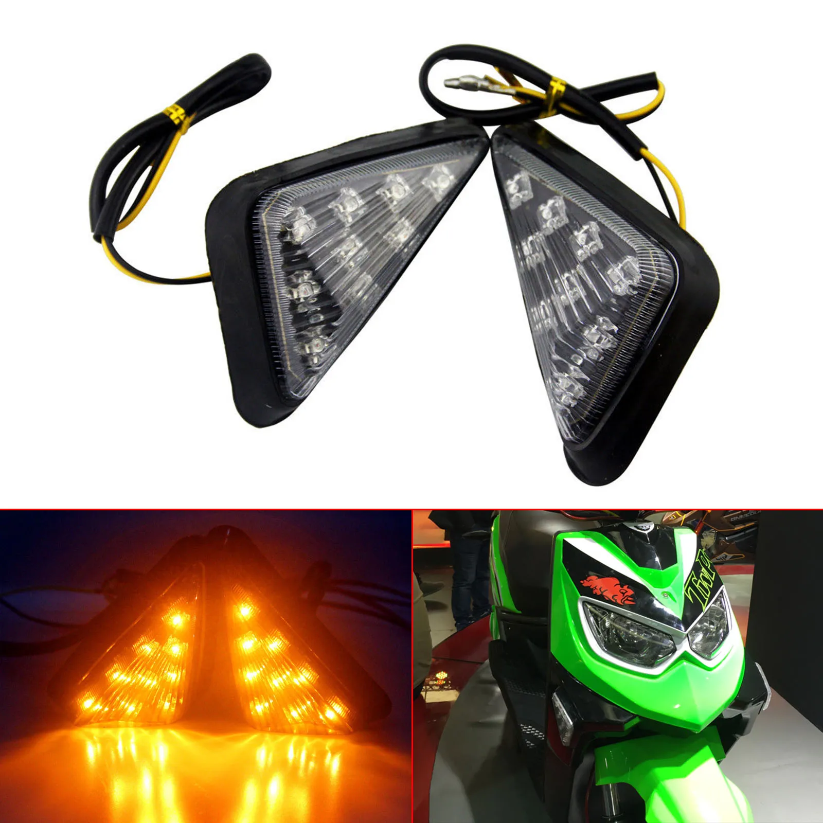 

LED Motorcycle Turning Signals Light Smoke Triangle Flush Mount Waterproof Easy Installation Turn Signal Blinker Flashing Lights