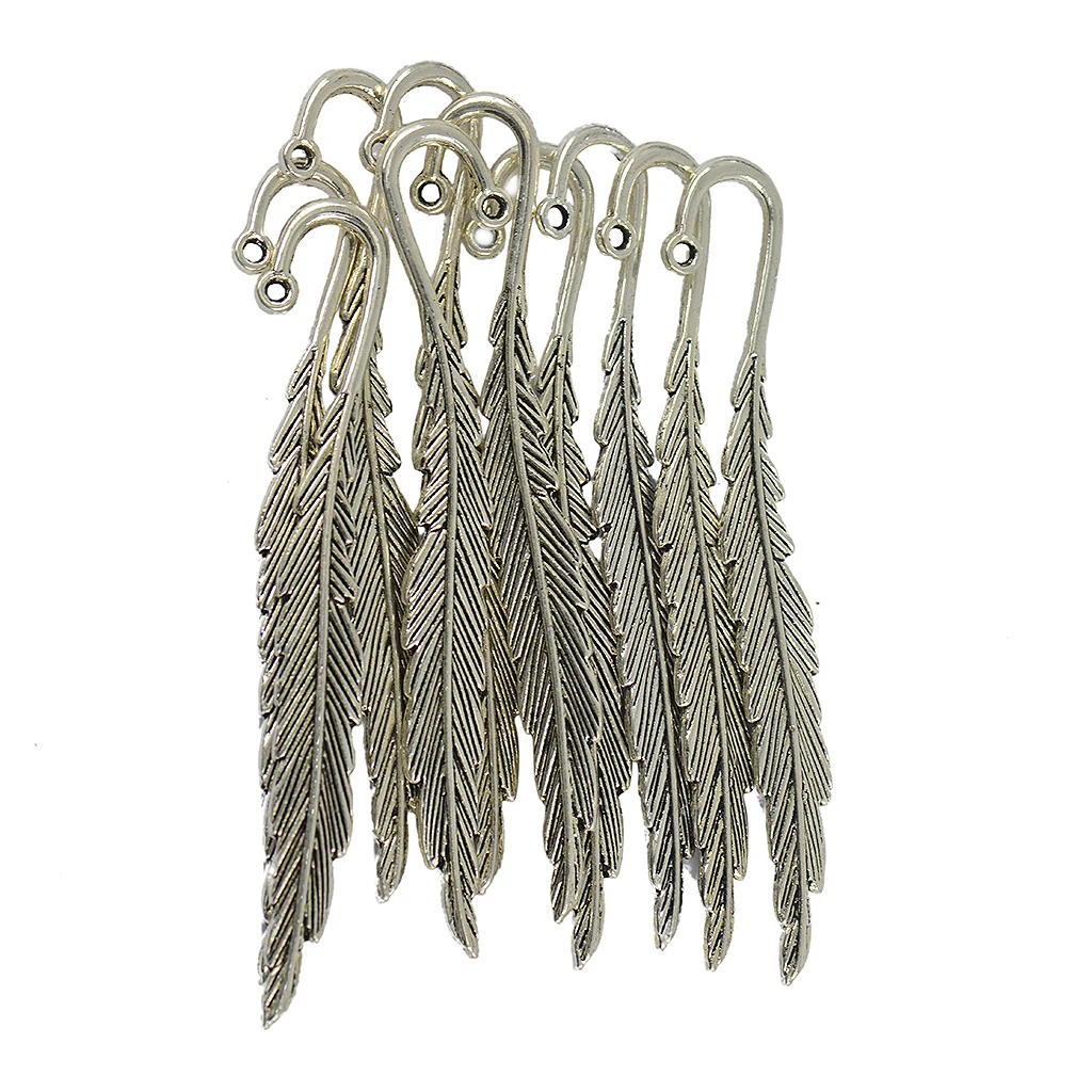 10 sztuk metalowe pióro Vintage tybetański srebrny frezowanie zakładki pętli DIY biżuteria Wedding Favor akcesoria