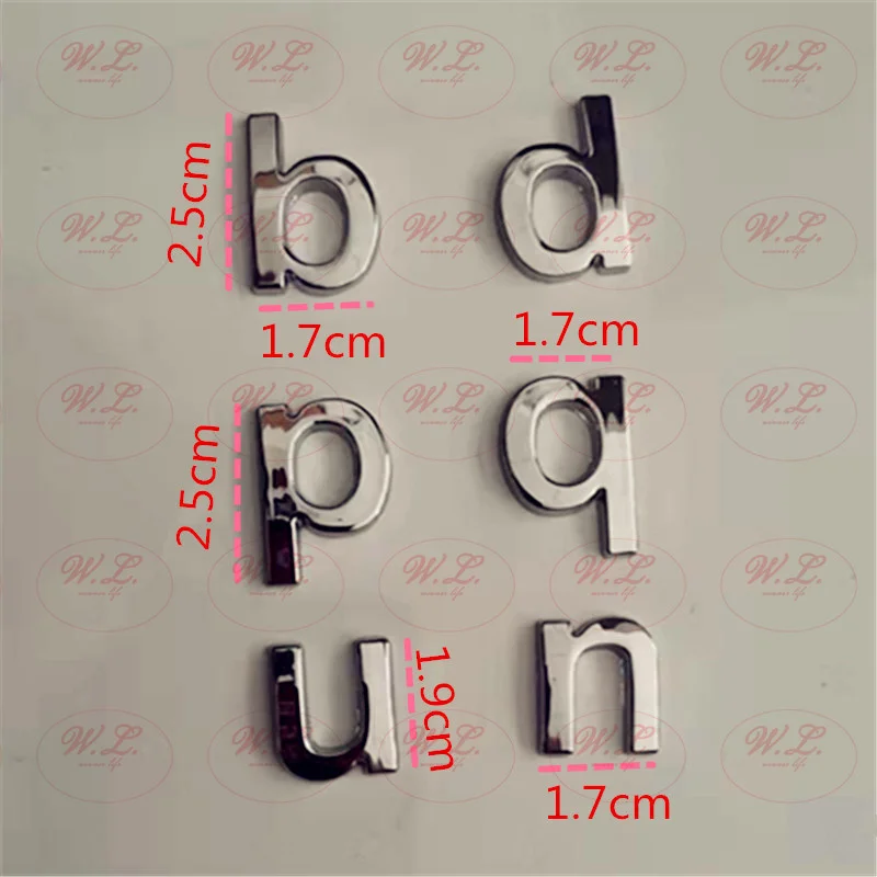 WL Full Metal Letters 2cm 3D Alphabet Emblem Chrome & Black Stickers Digital Badge Automobile Logo Car Accessories Motorcycle