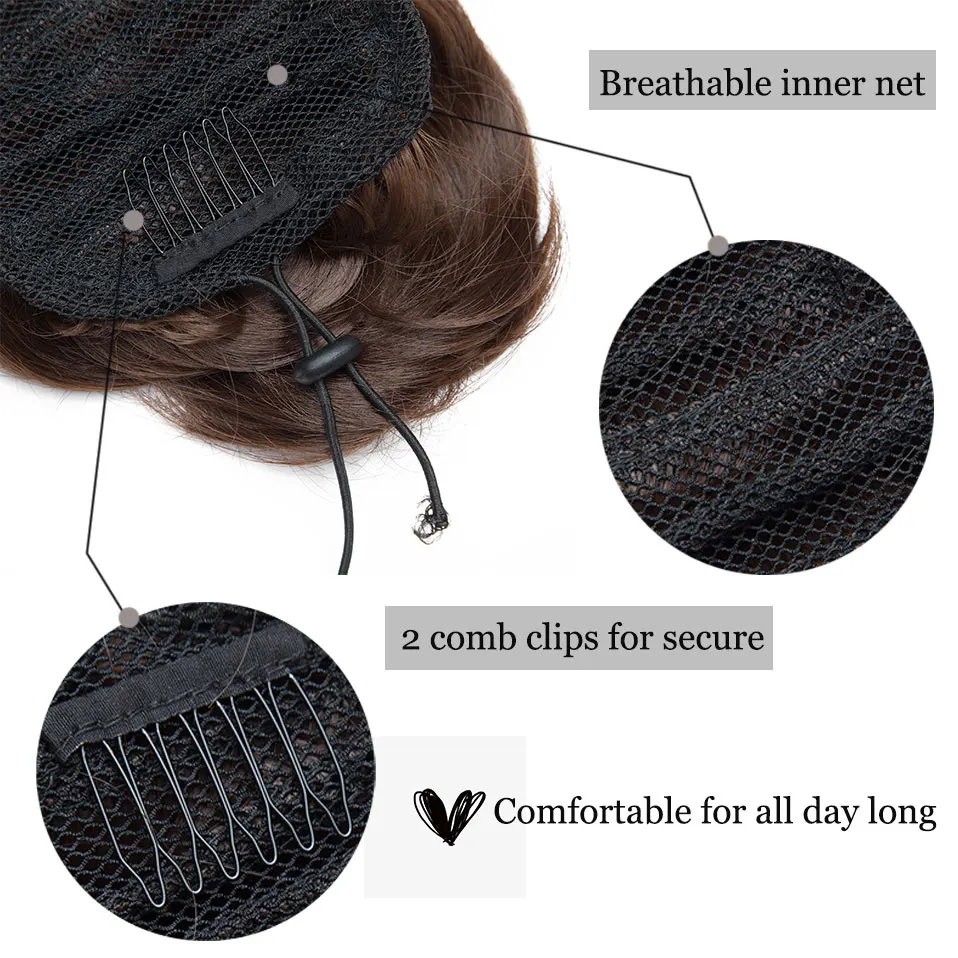 S-noilite synthetic Hepburn style chignon hair drawstring clip in hair bun chignon hairpiece for women