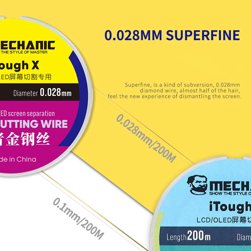 Filo di acciaio speciale ad alta durezza meccanico per strumenti di riparazione della linea di separazione di taglio dello schermo OLED LCD Mobile 0.028mm - 0.1mm x 200m