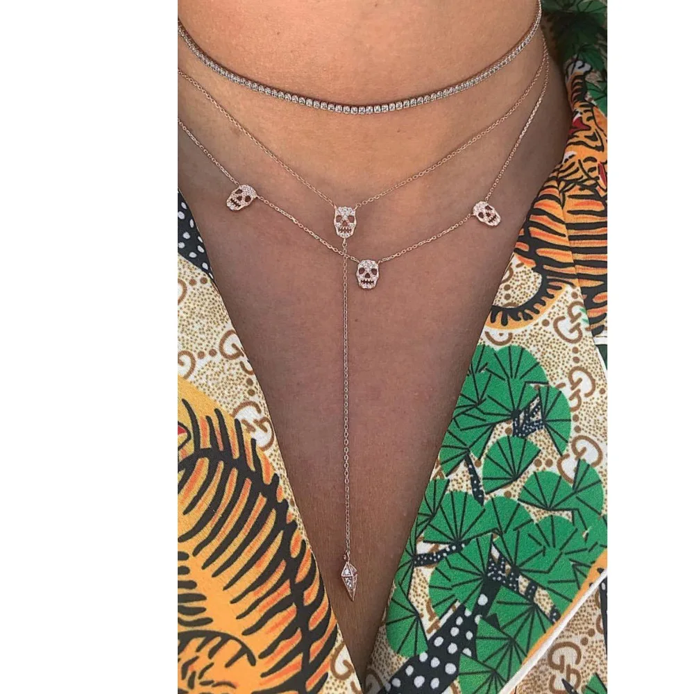 925 Sterling Silver Little cute skull Multi-layer Necklaces & Pendants For Women Fashion Cubic Zirconia Jewelry Accessories