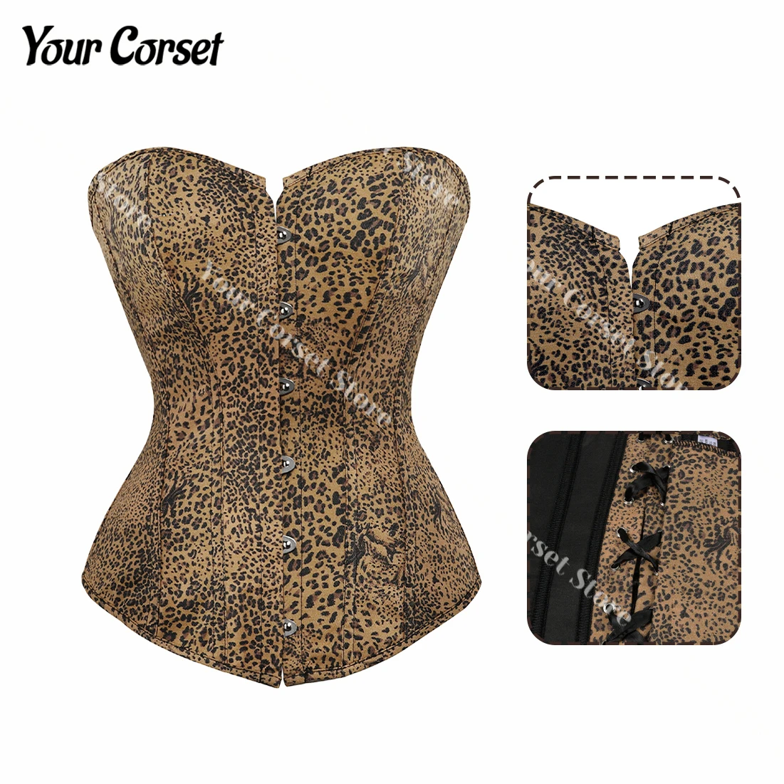 Bustier and Corsets Tops Leopard Grain Brown Pirate Corset Top Sexy Lingerie Corset Bustier Top Vintage Decorative Corset Waist