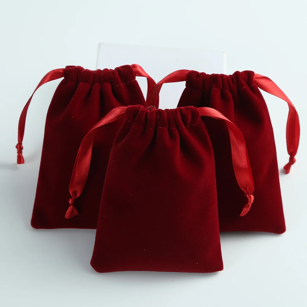 10pcs Pink Thick Velvet Jewelry Packaging Bag Drawstring with Ribbon Rings Board Game Tarots Playing Cards Storage Organizer Bag